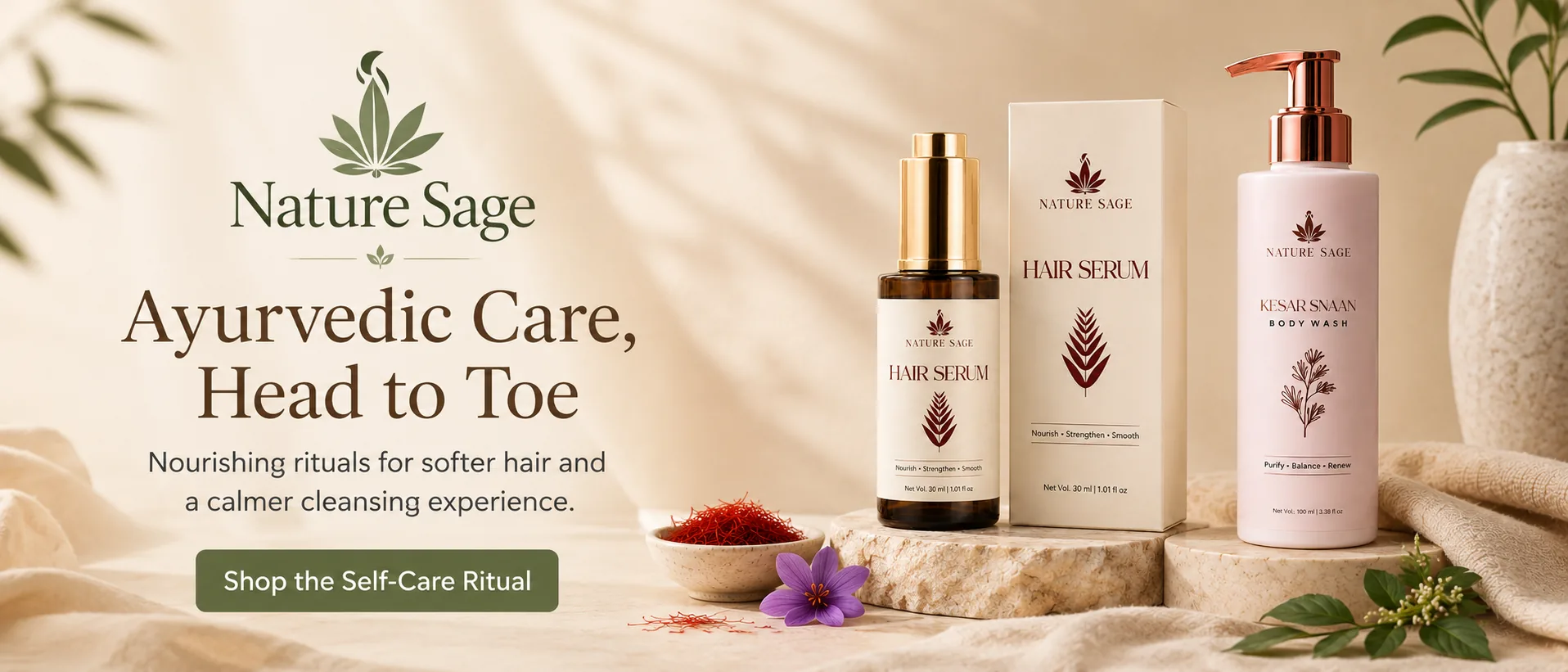 Ayurvedic Care, Head to Toe — Hair Serum & Kesar Snaan Body Wash